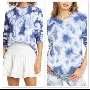 Nicole Miller Cable Knit Blue Tie Dyed Sweater